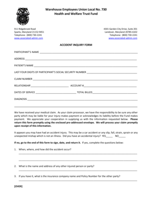 Warehouse Employees Union Accident Inquiry Form