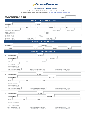 Trade Reference Sheet