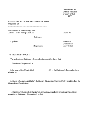 New York Violation of Court Order Petition