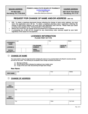 Pennsylvania Pharmacist License Change Form