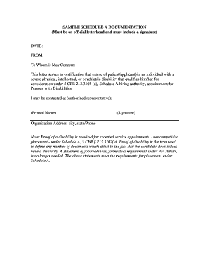 Schedule A Certification Letter