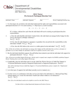 SELF Waiver Pre-Screen & Participant Direction Tool