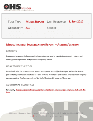 Model Incident Investigation Report - Alberta Version