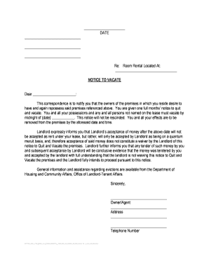 Notice to Vacate