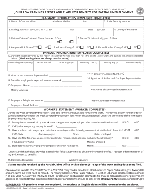 Tennessee Joint Low Earnings Report and Claim for Partial Unemployment Benefits