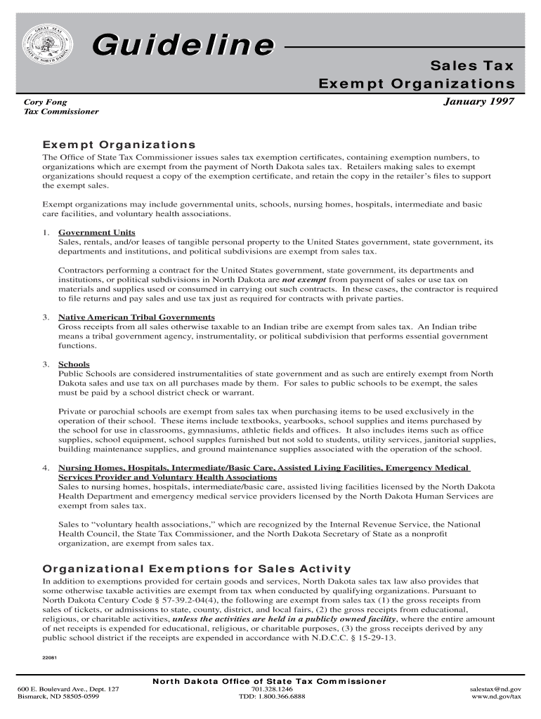 Fillable Online nd Exempt Organizations Guideline Exempt Organizations