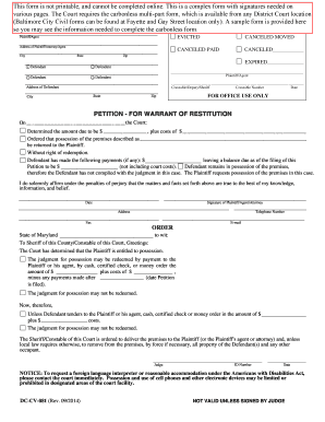 Petition for Warrant of Restitution