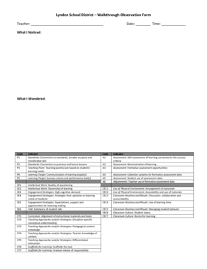 Teacher Walkthrough Observation Form
