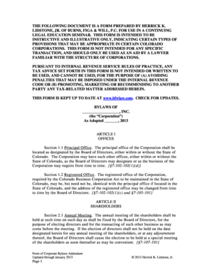 Colorado Corporate Bylaws Template