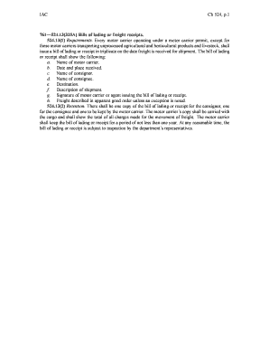 Iowa Bill of Lading or Freight Receipt