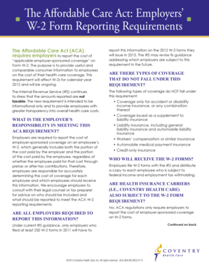 Affordable Care Act W-2 Form Reporting Requirements