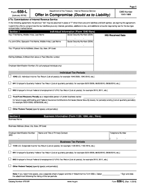 IRS Form 656-L Offer in Compromise (Doubt as to Liability)