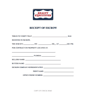 Receipt of Escrow
