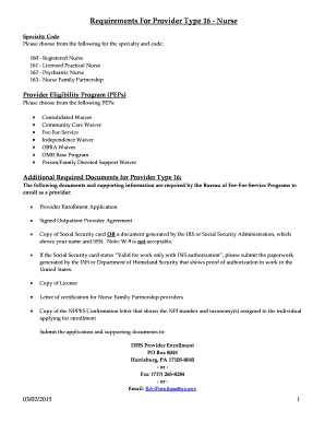 Provider Enrollment Application for Nurse