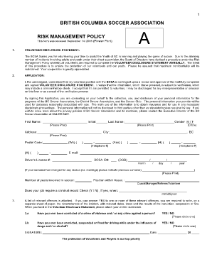 British Columbia Soccer Association Volunteer Disclosure Statement