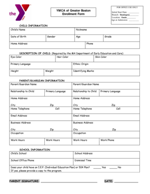 YMCA of Greater Boston Child Enrollment Form
