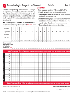 Vaccine Refrigerator Temperature Log
