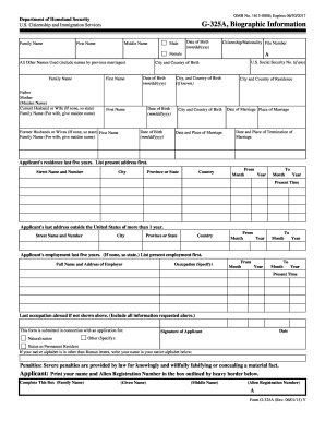 USCIS Biographic Information Form G-325A