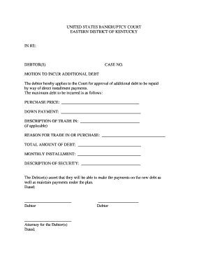 Motion to Incur Additional Debt