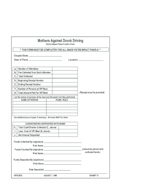 MADD Victim Impact Panel Financial Accountability Form