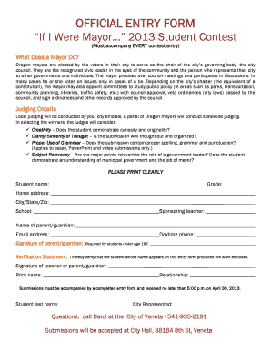 If I Were Mayor Contest Entry Form