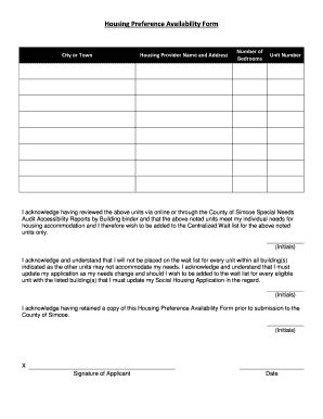 Housing Preference Availability Form