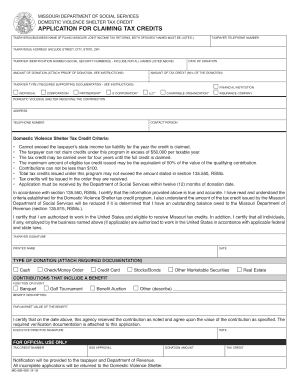Missouri Domestic Violence Shelter Tax Credit Application