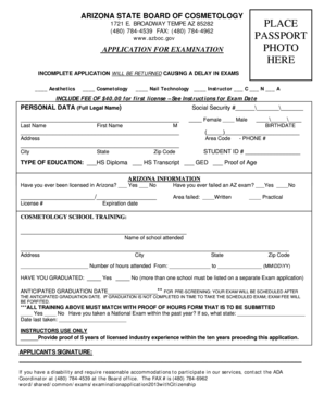 Arizona Cosmetology Examination Application