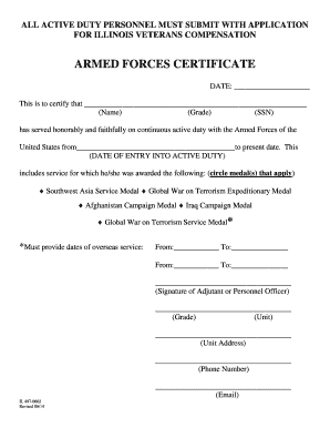 Illinois Veterans Compensation Armed Forces Certificate