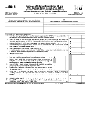 IRS Form 8815 Exclusion of Interest From Series EE and I