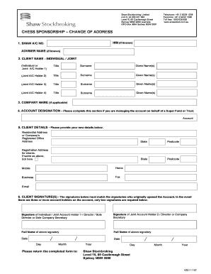 CHESS Sponsorship Change of Address Form