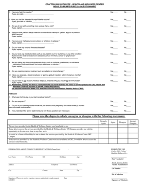 Crafton Hills College Measles/Mumps/Rubella Questionnaire
