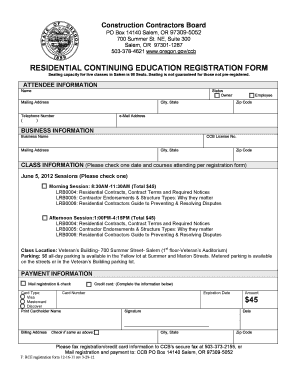 Residential Continuing Education Registration Form