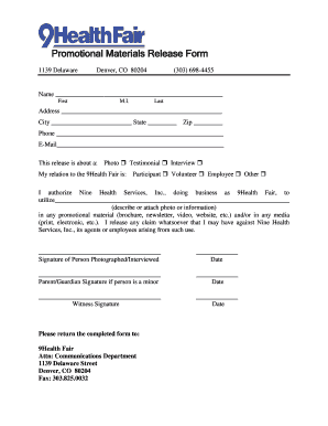 Promotional Materials Release Form