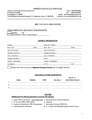 2013 Tax Data Organizer