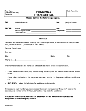 Vehicle Records Secured Party Number Request