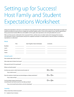 Host Family and Student Expectations Worksheet