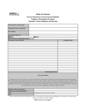 Arizona Donation Acknowledgment and Receipt