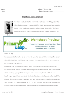 Titanic Comprehension Worksheet