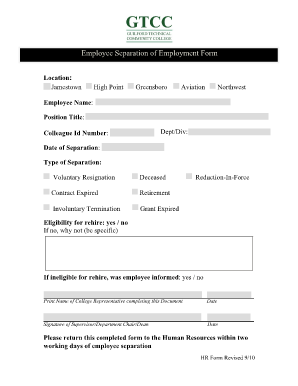 Employee Separation of Employment Form