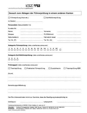 Gesuch zum Ablegen der Führerprüfung in einem anderen Kanton