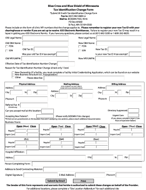 Blue Cross and Blue Shield of Minnesota Tax Identification Change Form