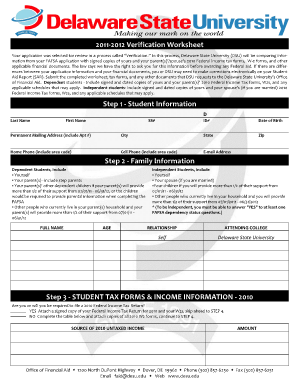 2011-2012 Verification Worksheet