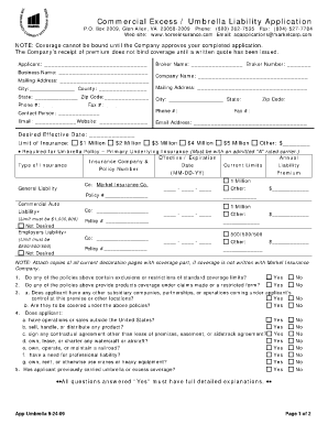 Commercial Umbrella Liability Application
