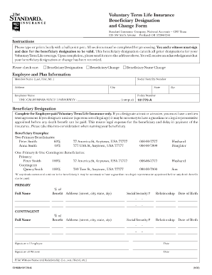 Voluntary Term Life Insurance Beneficiary Designation Form
