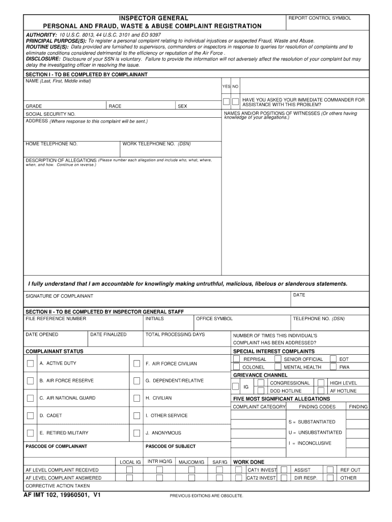 Af Form 102 Fill Online Printable Fillable Blank PdfFiller