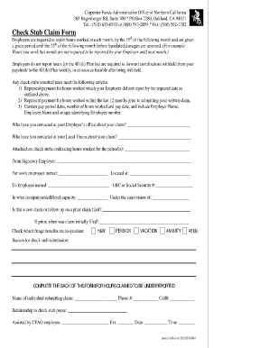 Carpenter Funds Check Stub Claim Form
