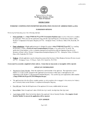 Workers' Compensation Exemption Registration Change of Address Form