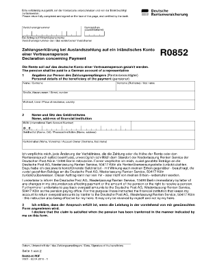 Deutsche Rentenauszahlungsbestätigung Formular R0852