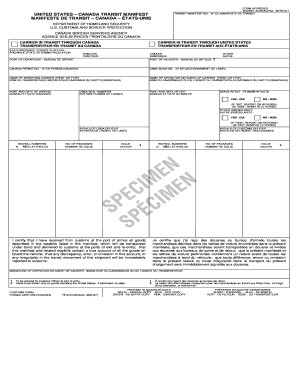 US Canada Transit Manifest Form